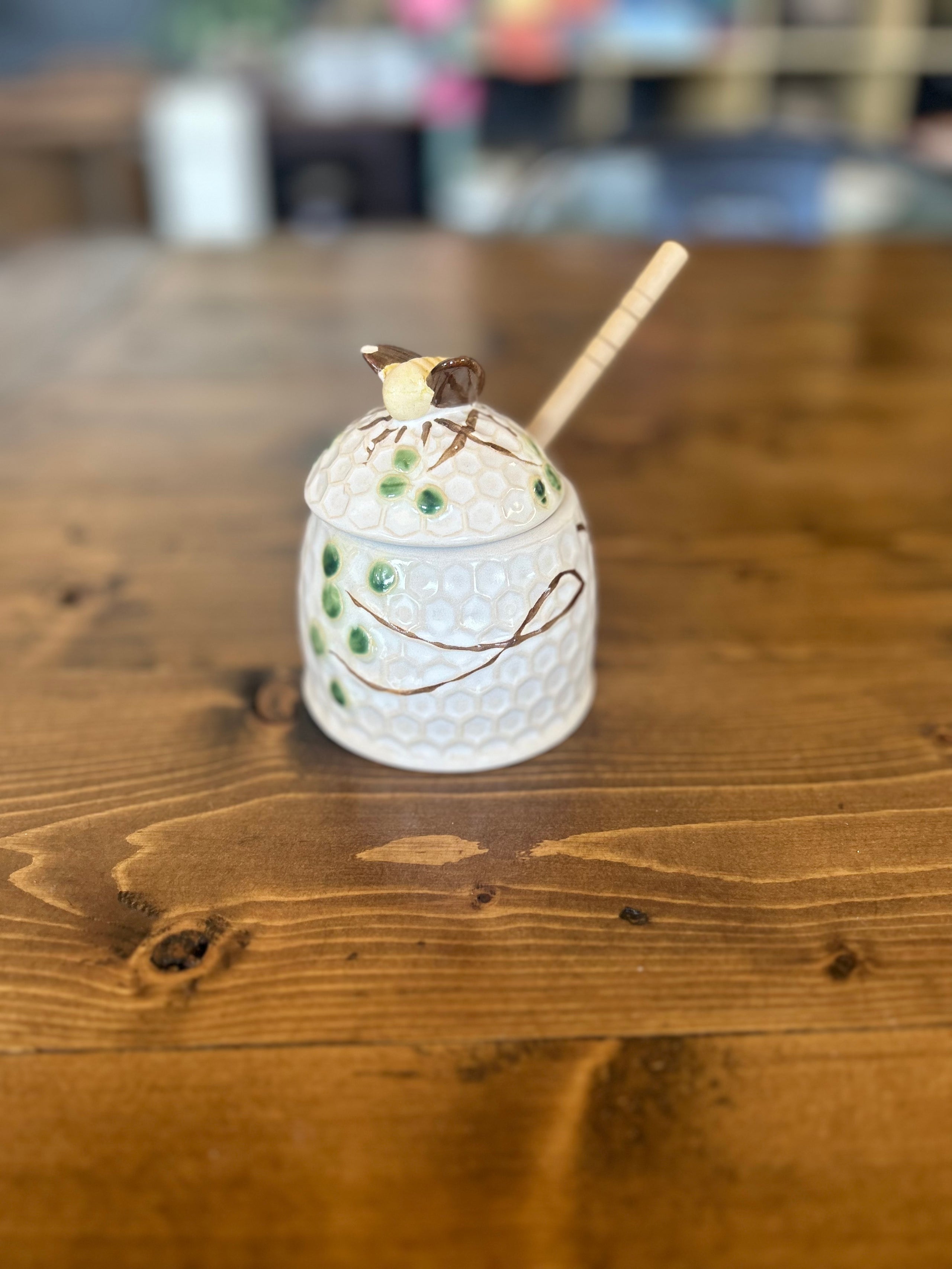 White Bee Glass Honey Pot Sanders Honey Company